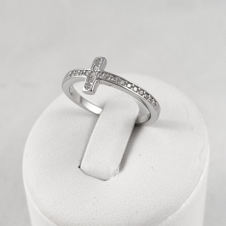 Stříbrný prsten zirkonový křížek